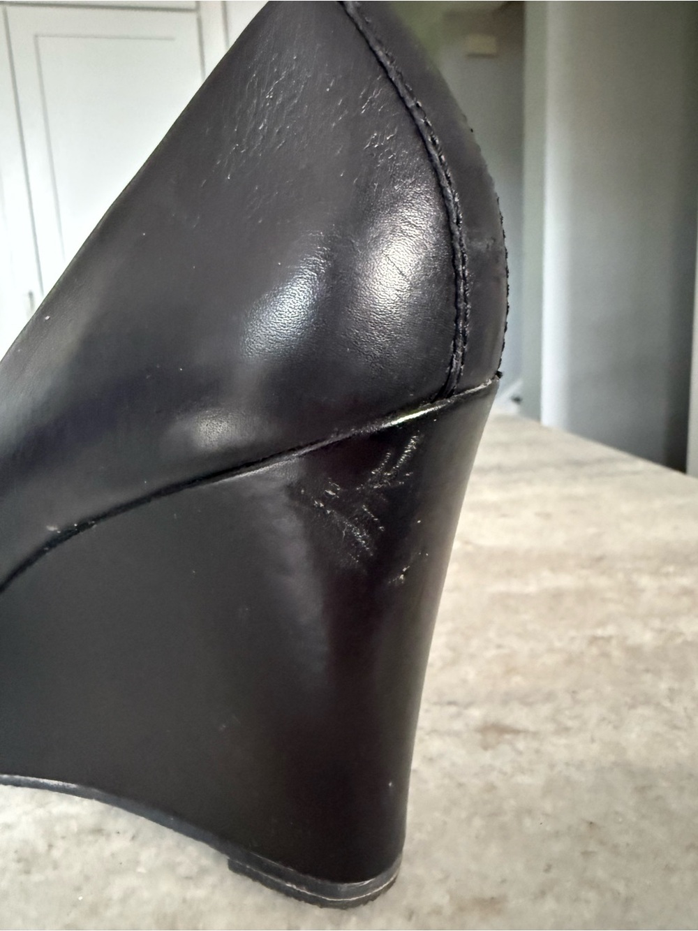 Aldo Black Leather Platform Wedge Heels - Picture 4 of 7